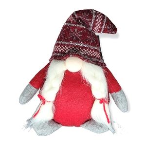 Festive Living Plush Fabric Gnome with Striped Hat 9.5 inches Tall